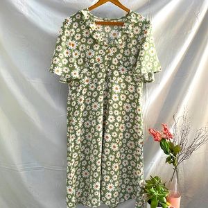 Shein Allover Floral Butterfly Sleeve Slit Hem Dress